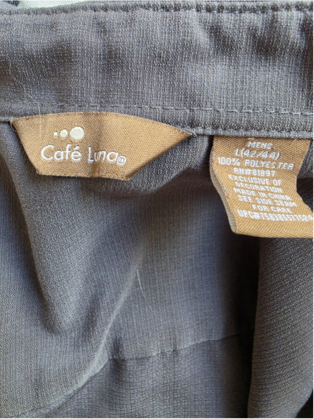 Café Luna Black Gray Geometric Embroidered Short Sleeve Button-Up Shirt Men's L - Picture 5 of 5